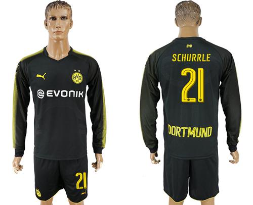 Dortmund #21 Schurrle Away Long Sleeves Soccer Club Jersey - Click Image to Close